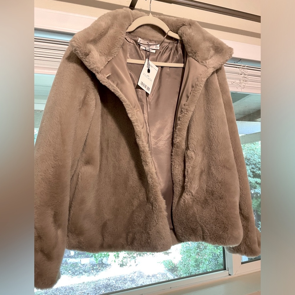 MNG Beige Faux Fur Jacket